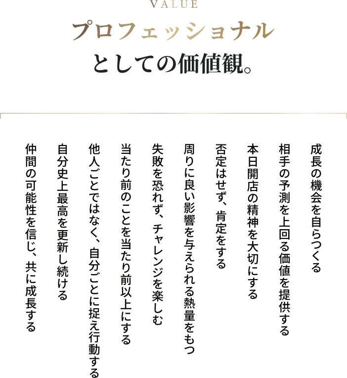 バリュー「プロフェッショナルとしての価値観」